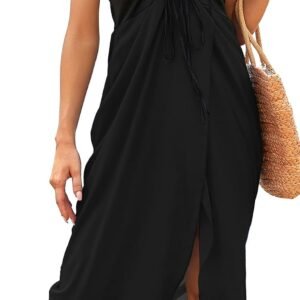 Women's Beach Dress Summer Maxi Sundress Strapless Hawaiian Cover Ups Asymmetrical Wrap Dresses - Image 5