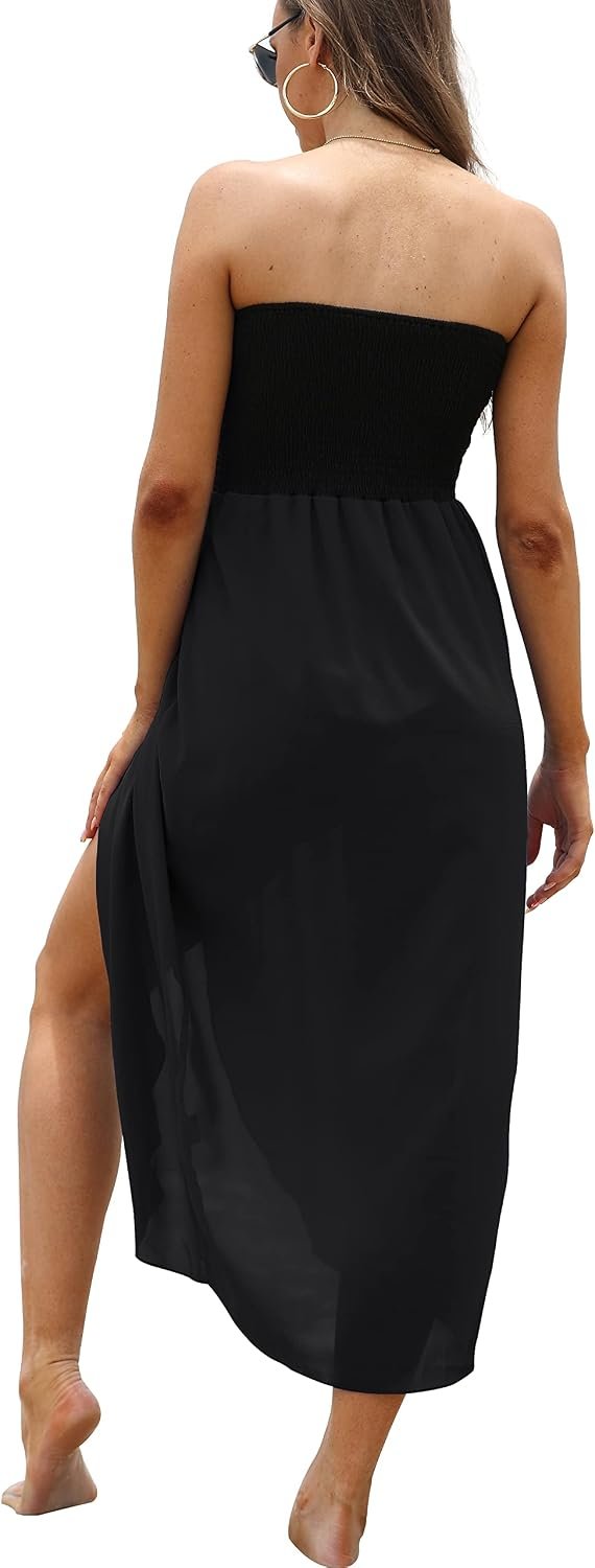 Women's Beach Dress Summer Maxi Sundress Strapless Hawaiian Cover Ups Asymmetrical Wrap Dresses - Image 6