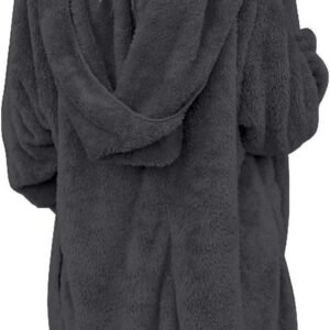 Womens Fuzzy Jacket Hooded Cardigan Open Front Sherpa Coat with Pockets - Image 6