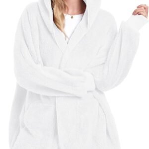 Womens Fuzzy Jacket Hooded Cardigan Open Front Sherpa Coat with Pockets - Image 4