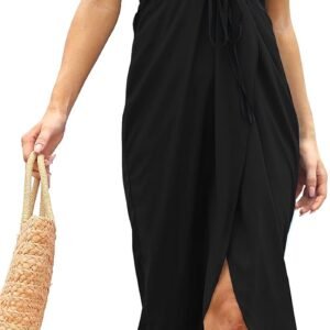 Women's Beach Dress Summer Maxi Sundress Strapless Hawaiian Cover Ups Asymmetrical Wrap Dresses - Image 4