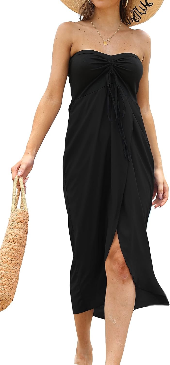 Women's Beach Dress Summer Maxi Sundress Strapless Hawaiian Cover Ups Asymmetrical Wrap Dresses - Image 4