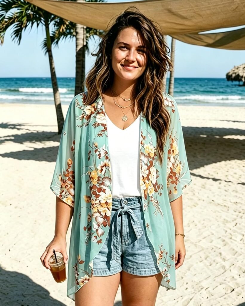 Womens Floral Kimono Cardigan Beach Cover Up Casual Summer Tops | 2026 Puff Sleeve Open Front Chiffon Outfit,Hawaiian Shirt,Beach Vacation Swimwear, Plus Top,Boho ladies Blouse,Cruise Resort