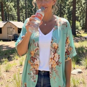 Womens Floral Kimono Cardigan Beach Cover Up Casual Summer Tops | 2026 Puff Sleeve Open Front Chiffon Outfit,Hawaiian Shirt,Beach Vacation Swimwear, Plus Top,Boho ladies Blouse,Cruise Resort - Image 3