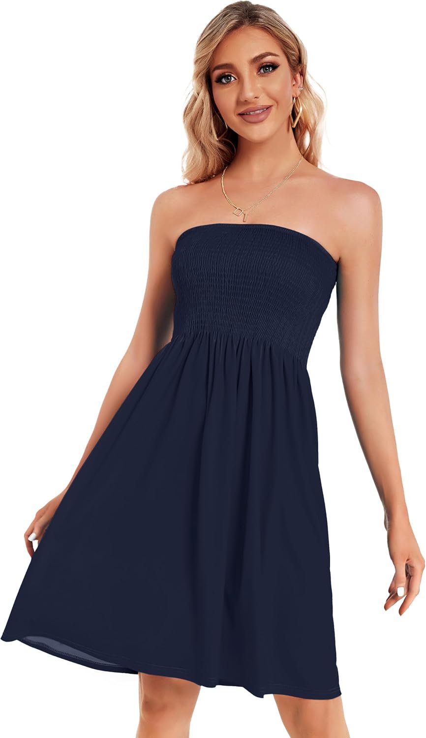 Summer Dresses for Women Strapless Sundress Floral Print Beach Cover Ups | Womens daily casual dresses, Cute hawaiian beach vacation outfits, Trendy boho tube top sun dress - Image 3