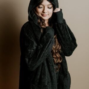 Womens Fuzzy Jacket Hooded Cardigan Open Front Sherpa Coat with Pockets - Image 3
