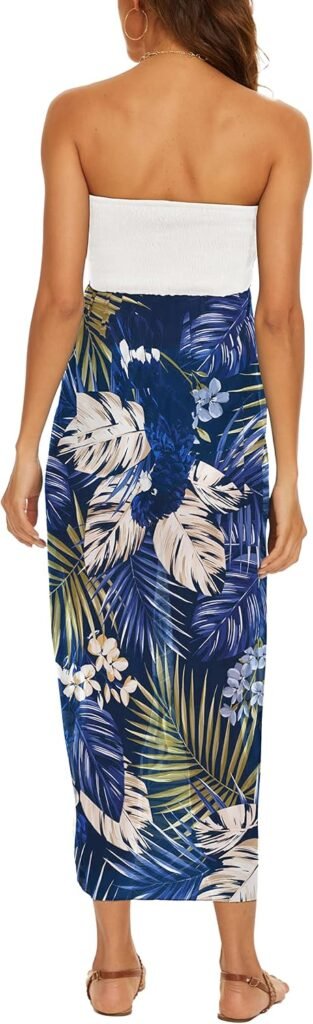 Women's Beach Dress Summer Maxi Sundress Strapless Hawaiian Cover Ups Asymmetrical Wrap Dresses