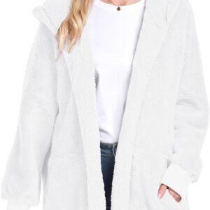 Womens Fuzzy Jacket Hooded Cardigan Open Front Sherpa Coat with Pockets - Image 5