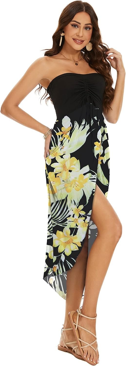 Women's Beach Dress Summer Maxi Sundress Strapless Hawaiian Cover Ups Asymmetrical Wrap Dresses - Image 4