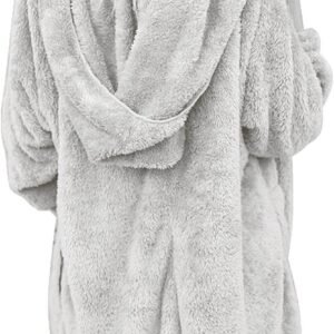 Womens Fuzzy Jacket Hooded Cardigan Open Front Sherpa Coat with Pockets - Image 5