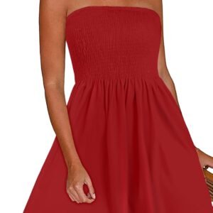 Summer Dresses for Women Strapless Sundress Floral Print Beach Cover Ups | Womens daily casual dresses, Cute hawaiian beach vacation outfits, Trendy boho tube top sun dress - Image 1
