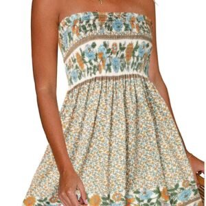 Summer Dresses for Women Strapless Sundress Floral Print Beach Cover Ups | Womens daily casual dresses, Cute hawaiian beach vacation outfits, Trendy boho tube top sun dress