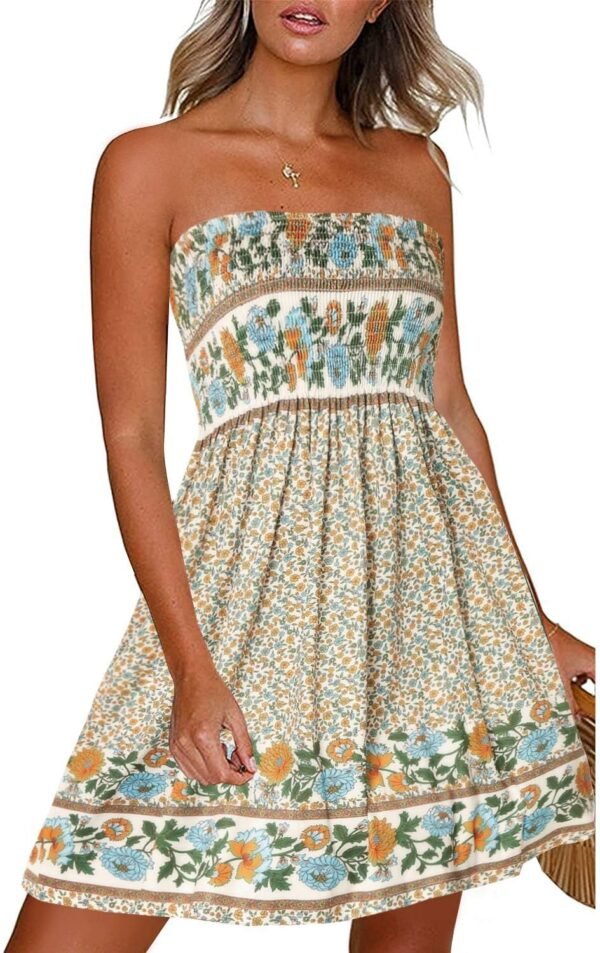 Summer Dresses for Women Strapless Sundress Floral Print Beach Cover Ups | Womens daily casual dresses, Cute hawaiian beach vacation outfits, Trendy boho tube top sun dress