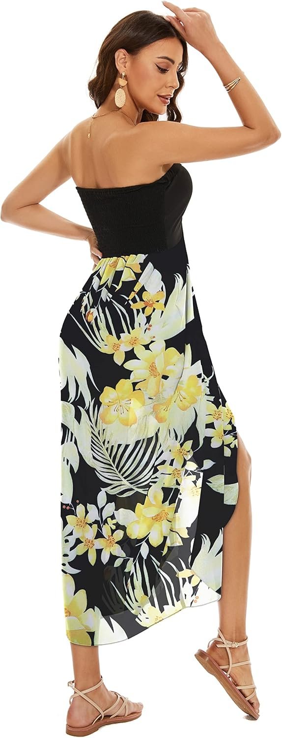 Women's Beach Dress Summer Maxi Sundress Strapless Hawaiian Cover Ups Asymmetrical Wrap Dresses - Image 6