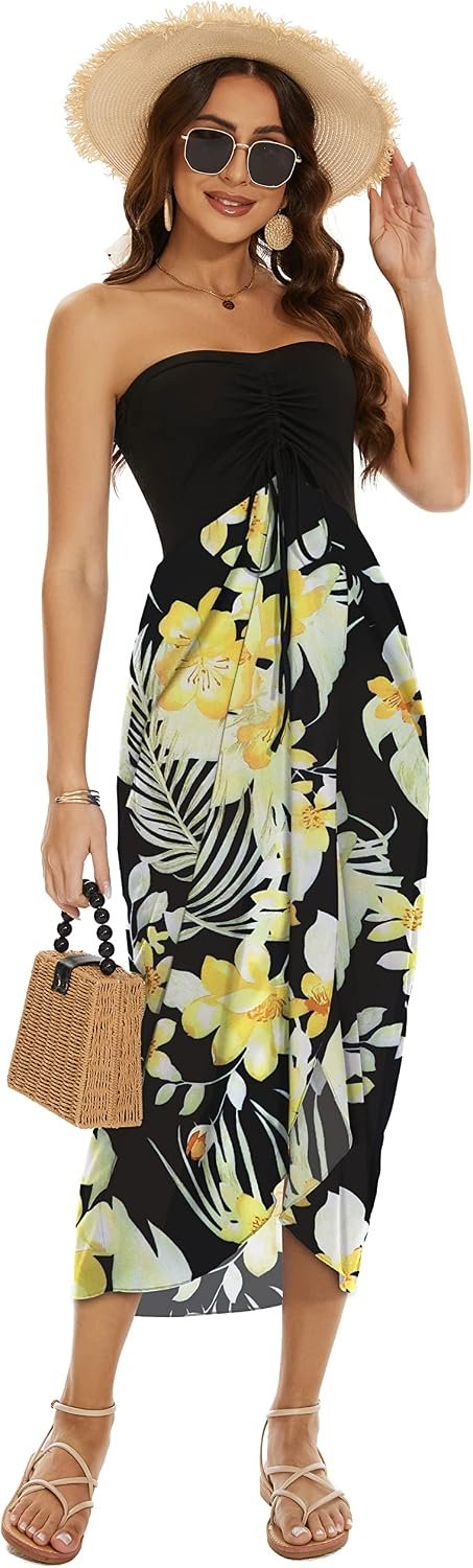 Women's Beach Dress Summer Maxi Sundress Strapless Hawaiian Cover Ups Asymmetrical Wrap Dresses - Image 3