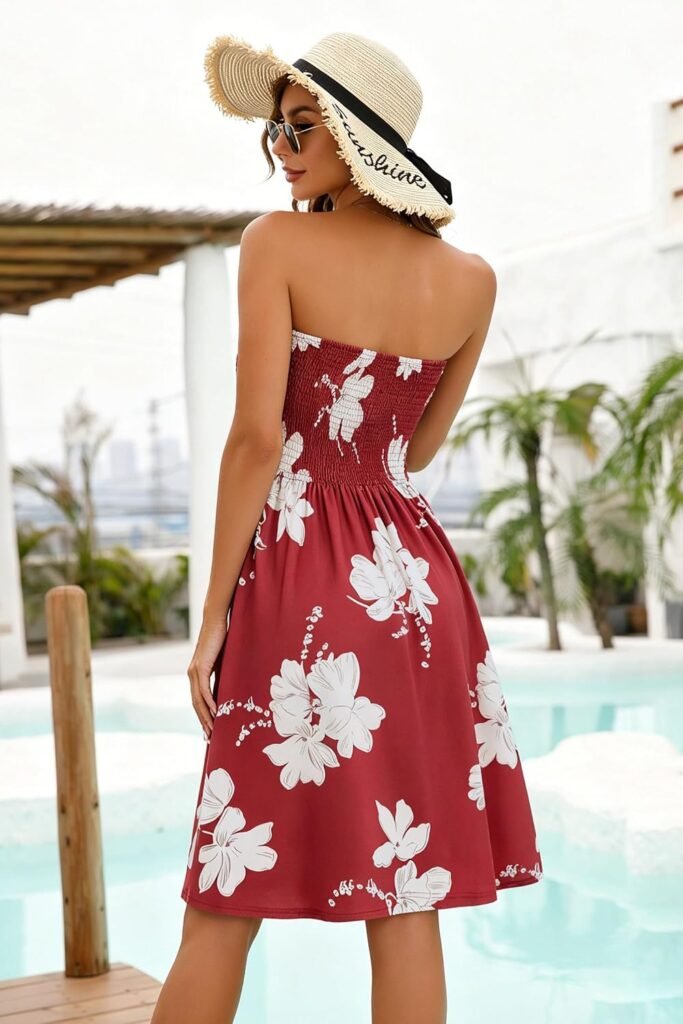 Summer Dresses for Women Strapless Sundress Floral Print Beach Cover Ups | Womens daily casual dresses, Cute hawaiian beach vacation outfits, Trendy boho tube top sun dress