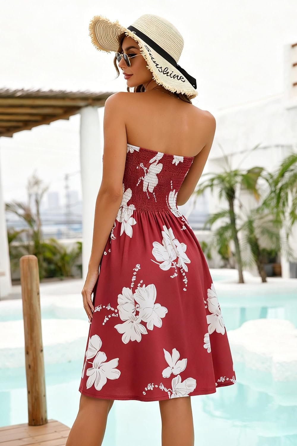 Summer Dresses for Women Strapless Sundress Floral Print Beach Cover Ups | Womens daily casual dresses, Cute hawaiian beach vacation outfits, Trendy boho tube top sun dress - Image 4