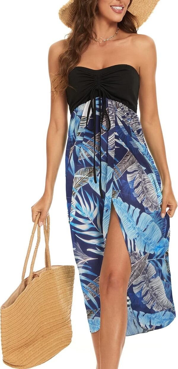 Women's Beach Dress Summer Maxi Sundress Strapless Hawaiian Cover Ups Asymmetrical Wrap Dresses