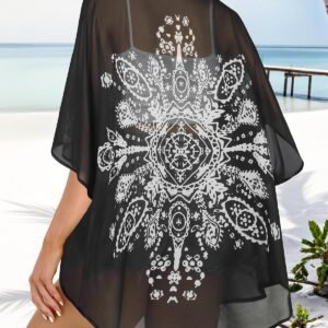 Womens Floral Kimono Cardigan Beach Cover Up Casual Summer Tops | 2026 Puff Sleeve Open Front Chiffon Outfit,Hawaiian Shirt,Beach Vacation Swimwear, Plus Top,Boho ladies Blouse,Cruise Resort - Image 5