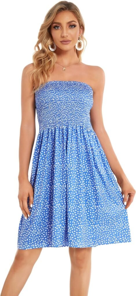 Summer Dresses for Women Strapless Sundress Floral Print Beach Cover Ups | Womens daily casual dresses, Cute hawaiian beach vacation outfits, Trendy boho tube top sun dress