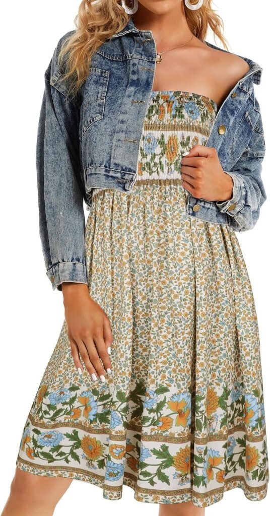 Summer Dresses for Women Strapless Sundress Floral Print Beach Cover Ups | Womens daily casual dresses, Cute hawaiian beach vacation outfits, Trendy boho tube top sun dress
