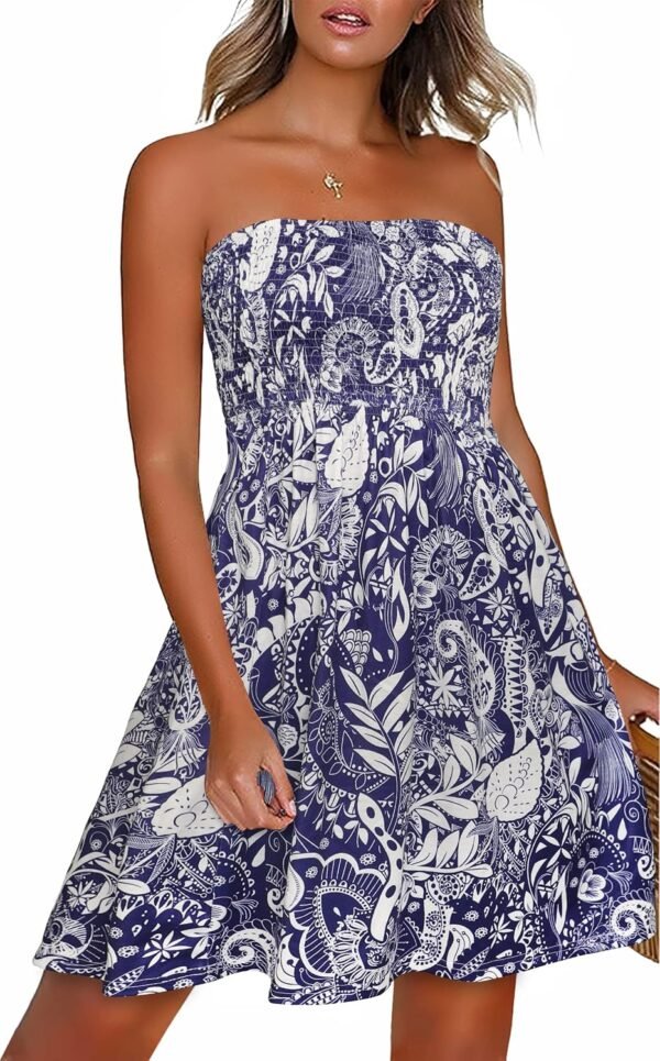 Summer Dresses for Women Strapless Sundress Floral Print Beach Cover Ups | Womens daily casual dresses, Cute hawaiian beach vacation outfits, Trendy boho tube top sun dress