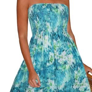 Summer Dresses for Women Strapless Sundress Floral Print Beach Cover Ups | Womens daily casual dresses, Cute hawaiian beach vacation outfits, Trendy boho tube top sun dress - Image 1