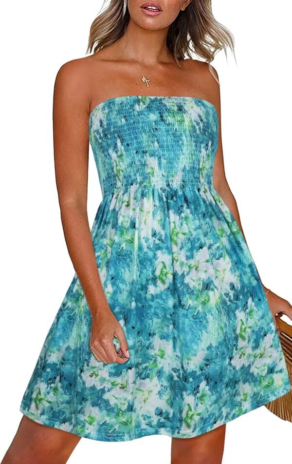 Summer Dresses for Women Strapless Sundress Floral Print Beach Cover Ups | Womens daily casual dresses, Cute hawaiian beach vacation outfits, Trendy boho tube top sun dress