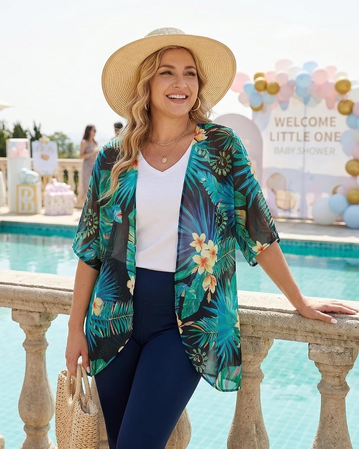 Womens Floral Kimono Cardigan Beach Cover Up Casual Summer Tops | 2026 Puff Sleeve Open Front Chiffon Outfit,Hawaiian Shirt,Beach Vacation Swimwear, Plus Top,Boho ladies Blouse,Cruise Resort - Image 2