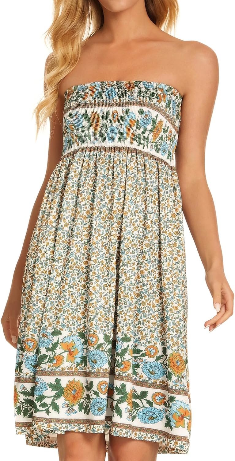 Summer Dresses for Women Strapless Sundress Floral Print Beach Cover Ups | Womens daily casual dresses, Cute hawaiian beach vacation outfits, Trendy boho tube top sun dress - Image 4