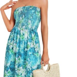 Summer Dresses for Women Strapless Sundress Floral Print Beach Cover Ups | Womens daily casual dresses, Cute hawaiian beach vacation outfits, Trendy boho tube top sun dress - Image 4