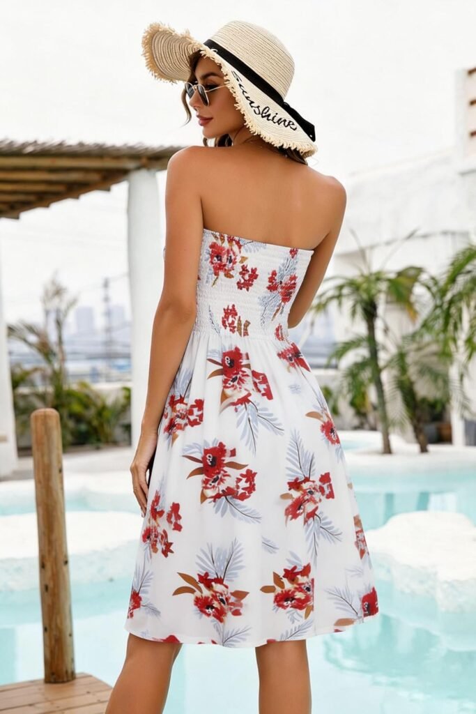 Summer Dresses for Women Strapless Sundress Floral Print Beach Cover Ups | Womens daily casual dresses, Cute hawaiian beach vacation outfits, Trendy boho tube top sun dress