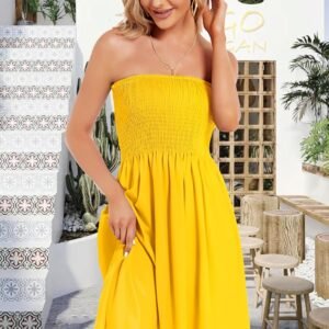 Summer Dresses for Women Strapless Sundress Floral Print Beach Cover Ups | Womens daily casual dresses, Cute hawaiian beach vacation outfits, Trendy boho tube top sun dress - Image 2