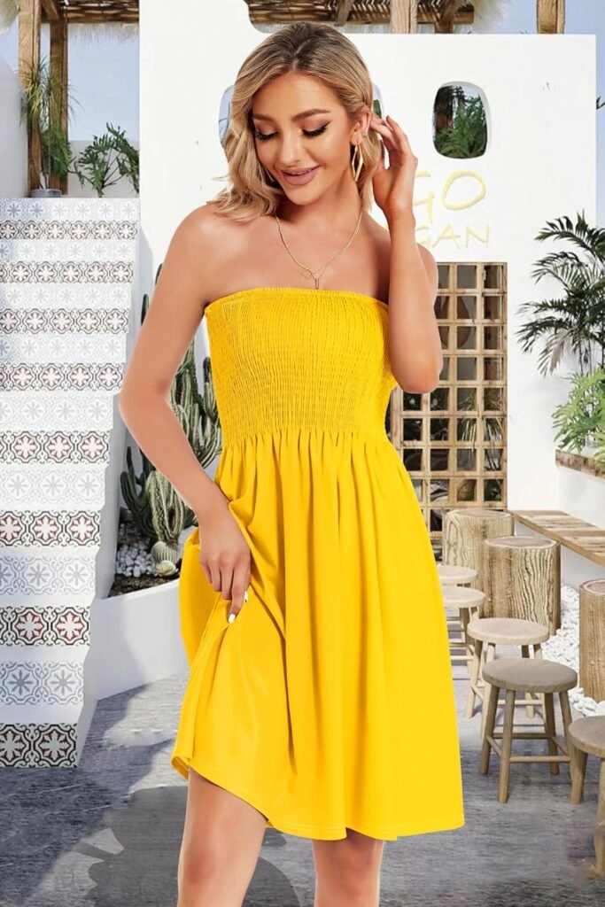 Summer Dresses for Women Strapless Sundress Floral Print Beach Cover Ups | Womens daily casual dresses, Cute hawaiian beach vacation outfits, Trendy boho tube top sun dress