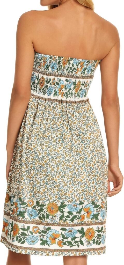 Summer Dresses for Women Strapless Sundress Floral Print Beach Cover Ups | Womens daily casual dresses, Cute hawaiian beach vacation outfits, Trendy boho tube top sun dress