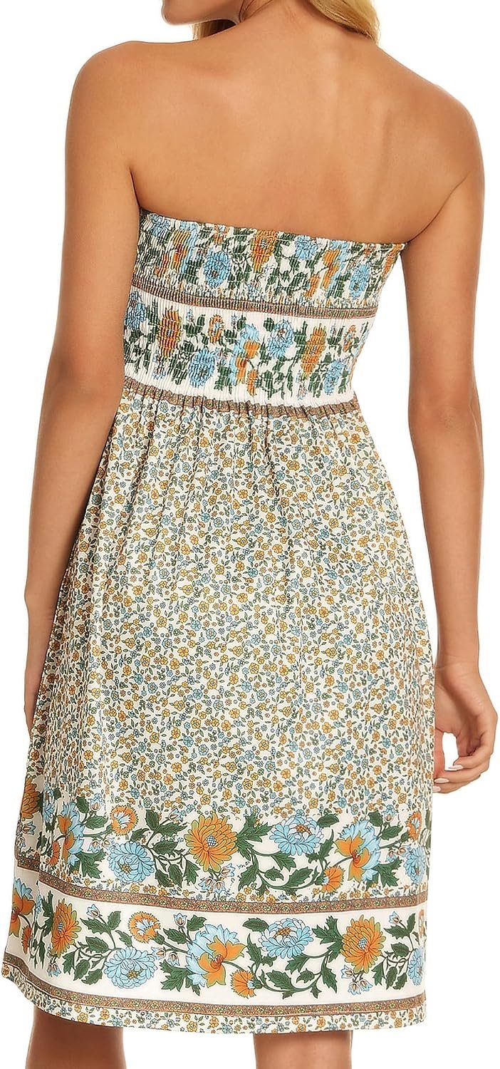 Summer Dresses for Women Strapless Sundress Floral Print Beach Cover Ups | Womens daily casual dresses, Cute hawaiian beach vacation outfits, Trendy boho tube top sun dress - Image 3