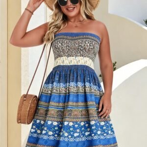 Summer Dresses for Women Strapless Sundress Floral Print Beach Cover Ups | Womens daily casual dresses, Cute hawaiian beach vacation outfits, Trendy boho tube top sun dress - Image 6