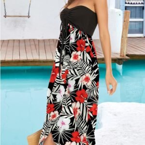 Women's Beach Dress Summer Maxi Sundress Strapless Hawaiian Cover Ups Asymmetrical Wrap Dresses - Image 4