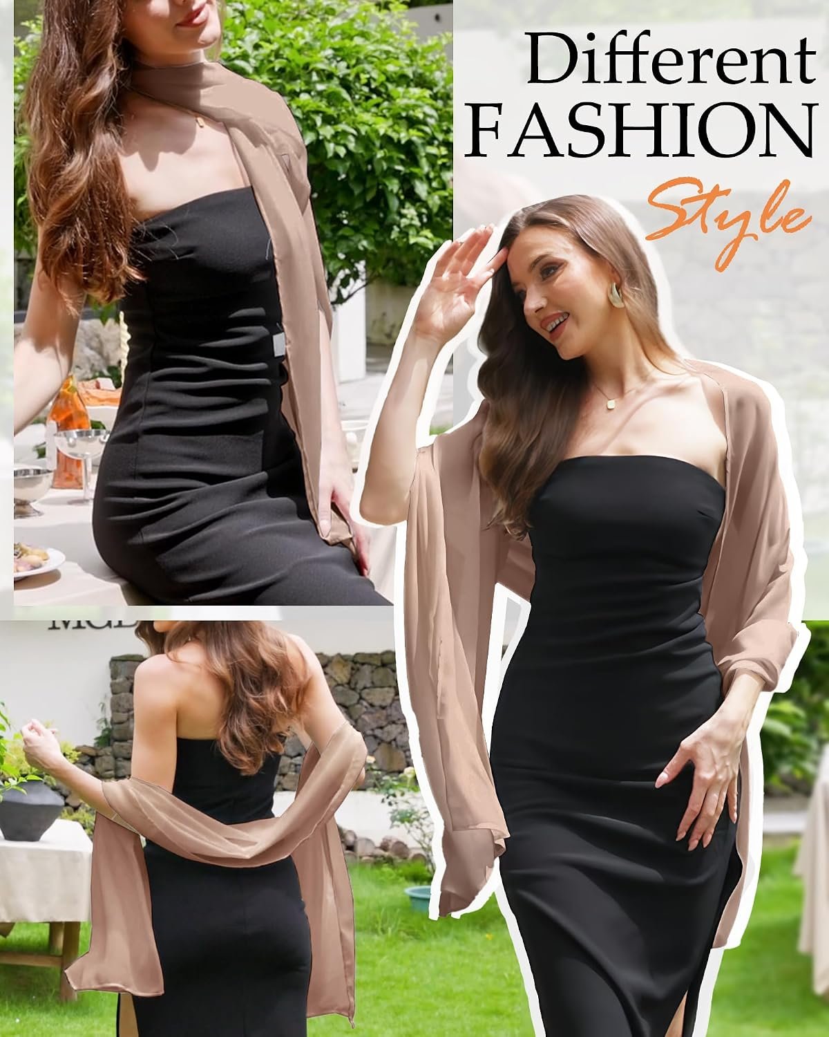 Women Shawls and Wraps for Evening Dress Chiffon Scarf Sheer Cover Up | Dress Cover Up Formal,Wedding Cape,Bridal Party Poncho,Elegance Scarves Shall Shaw Capelet - Image 2