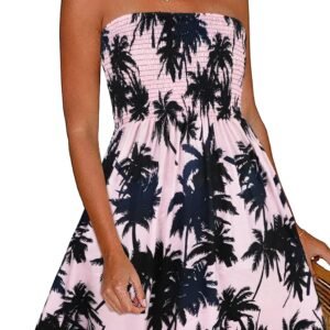 Summer Dresses for Women Strapless Sundress Floral Print Beach Cover Ups | Womens daily casual dresses, Cute hawaiian beach vacation outfits, Trendy boho tube top sun dress - Image 1