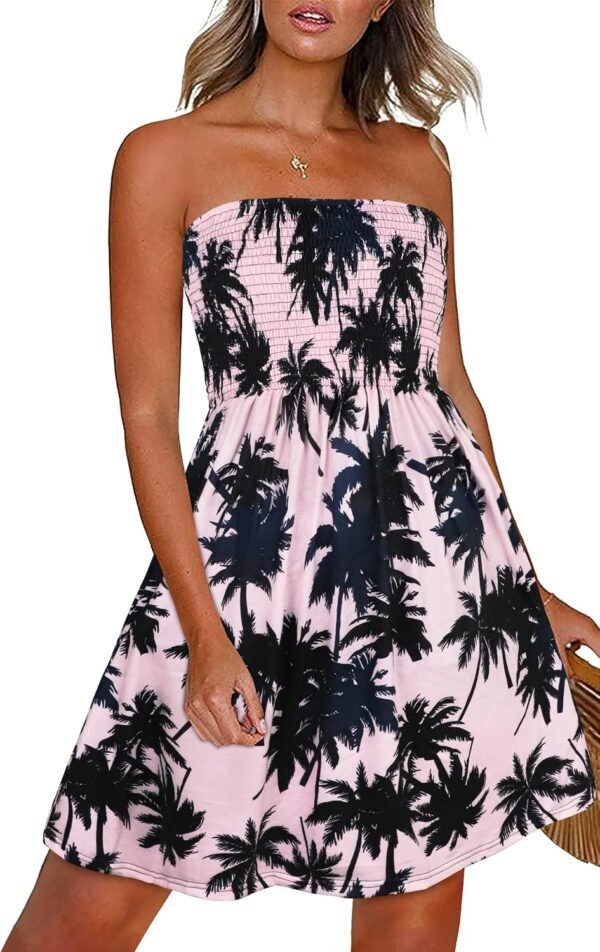 Summer Dresses for Women Strapless Sundress Floral Print Beach Cover Ups | Womens daily casual dresses, Cute hawaiian beach vacation outfits, Trendy boho tube top sun dress