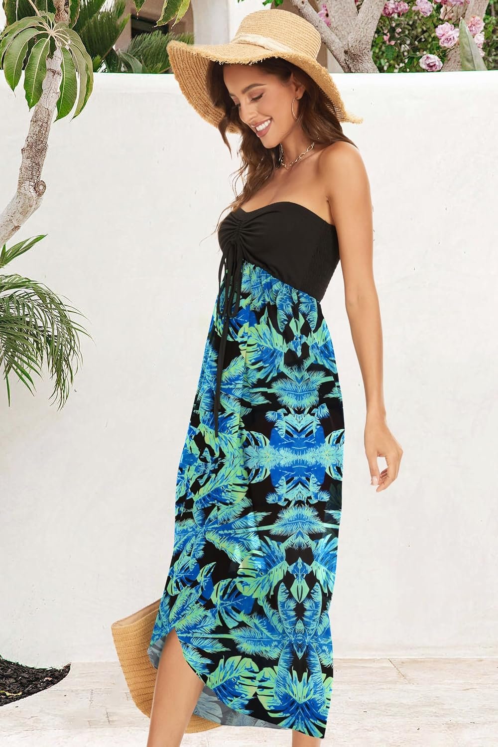 Women's Beach Dress Summer Maxi Sundress Strapless Hawaiian Cover Ups Asymmetrical Wrap Dresses - Image 4
