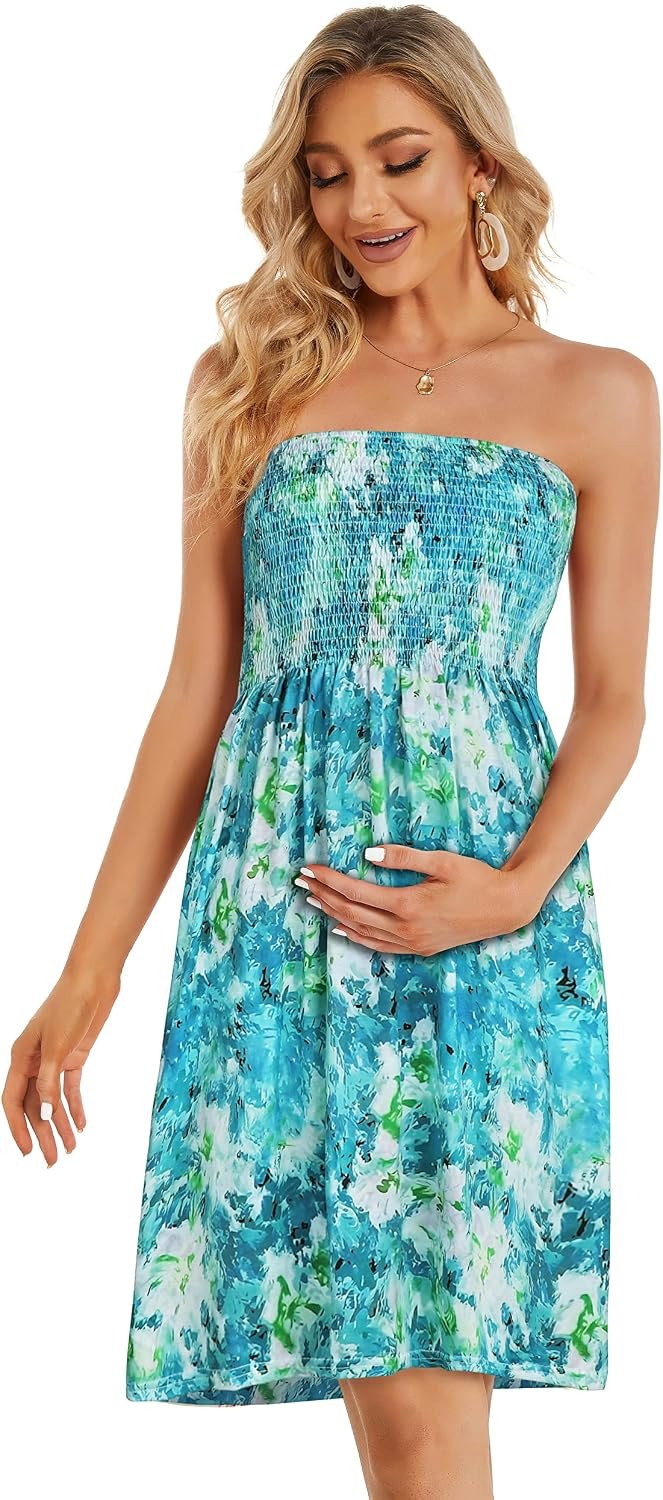 Summer Dresses for Women Strapless Sundress Floral Print Beach Cover Ups | Womens daily casual dresses, Cute hawaiian beach vacation outfits, Trendy boho tube top sun dress - Image 6