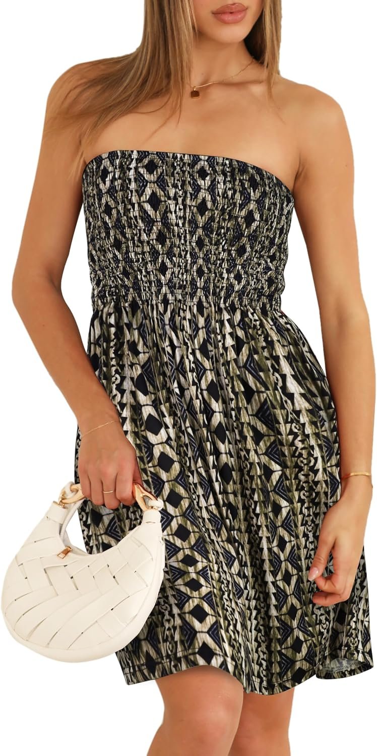 Summer Dresses for Women Strapless Sundress Floral Print Beach Cover Ups | Womens daily casual dresses, Cute hawaiian beach vacation outfits, Trendy boho tube top sun dress - Image 6