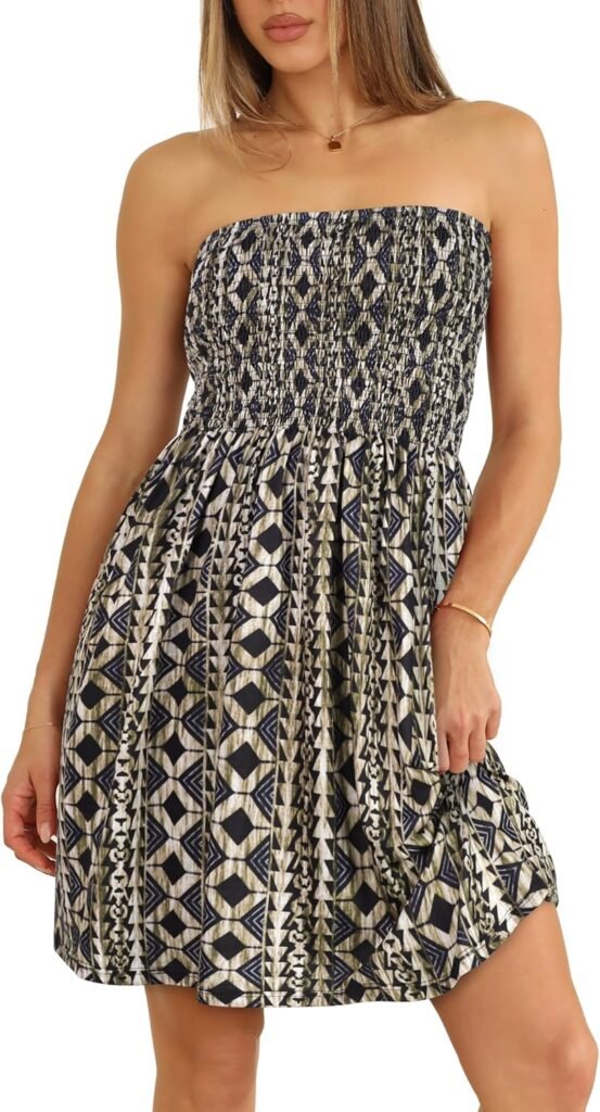 Summer Dresses for Women Strapless Sundress Floral Print Beach Cover Ups | Womens daily casual dresses, Cute hawaiian beach vacation outfits, Trendy boho tube top sun dress