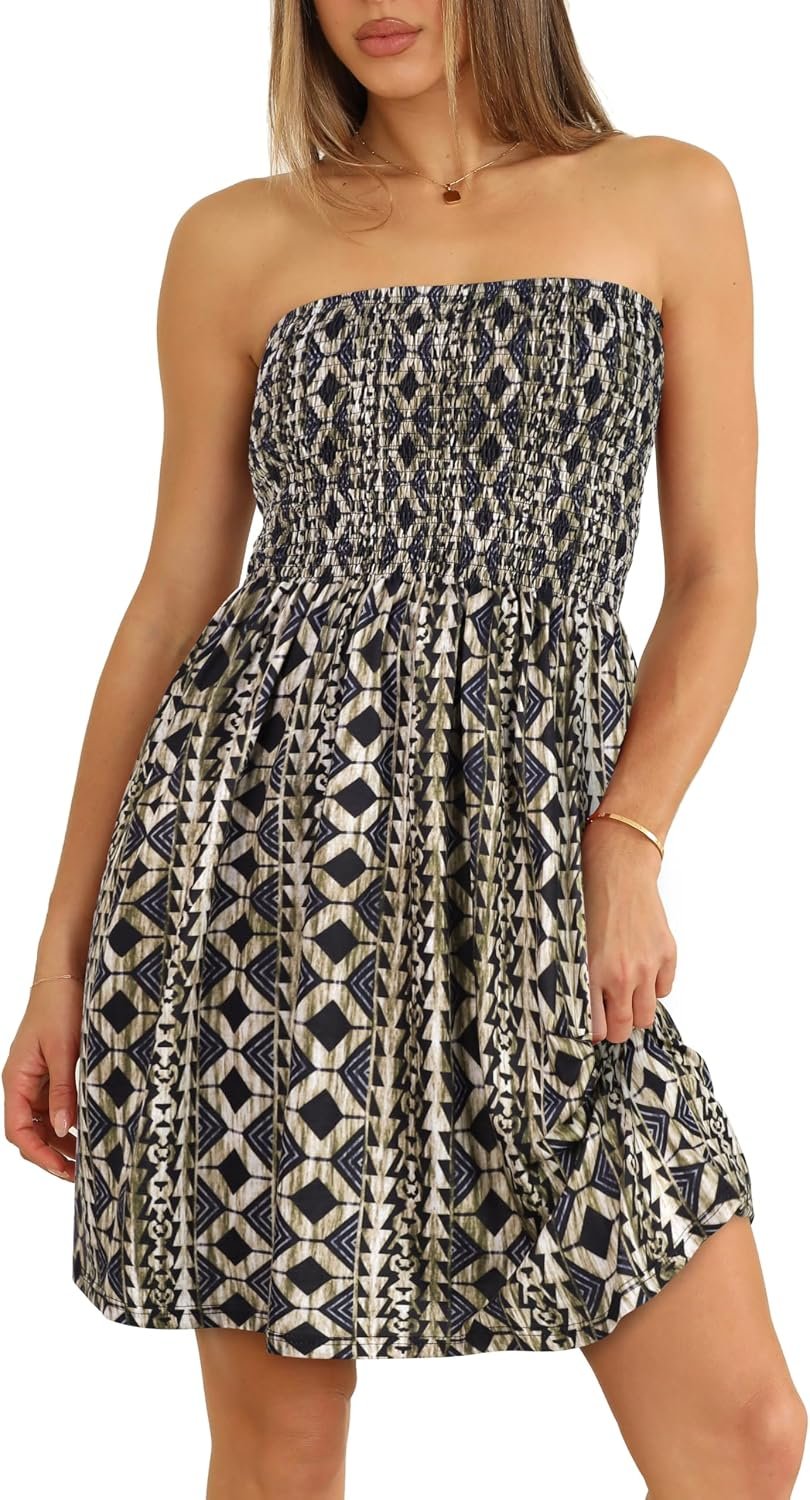 Summer Dresses for Women Strapless Sundress Floral Print Beach Cover Ups | Womens daily casual dresses, Cute hawaiian beach vacation outfits, Trendy boho tube top sun dress - Image 2