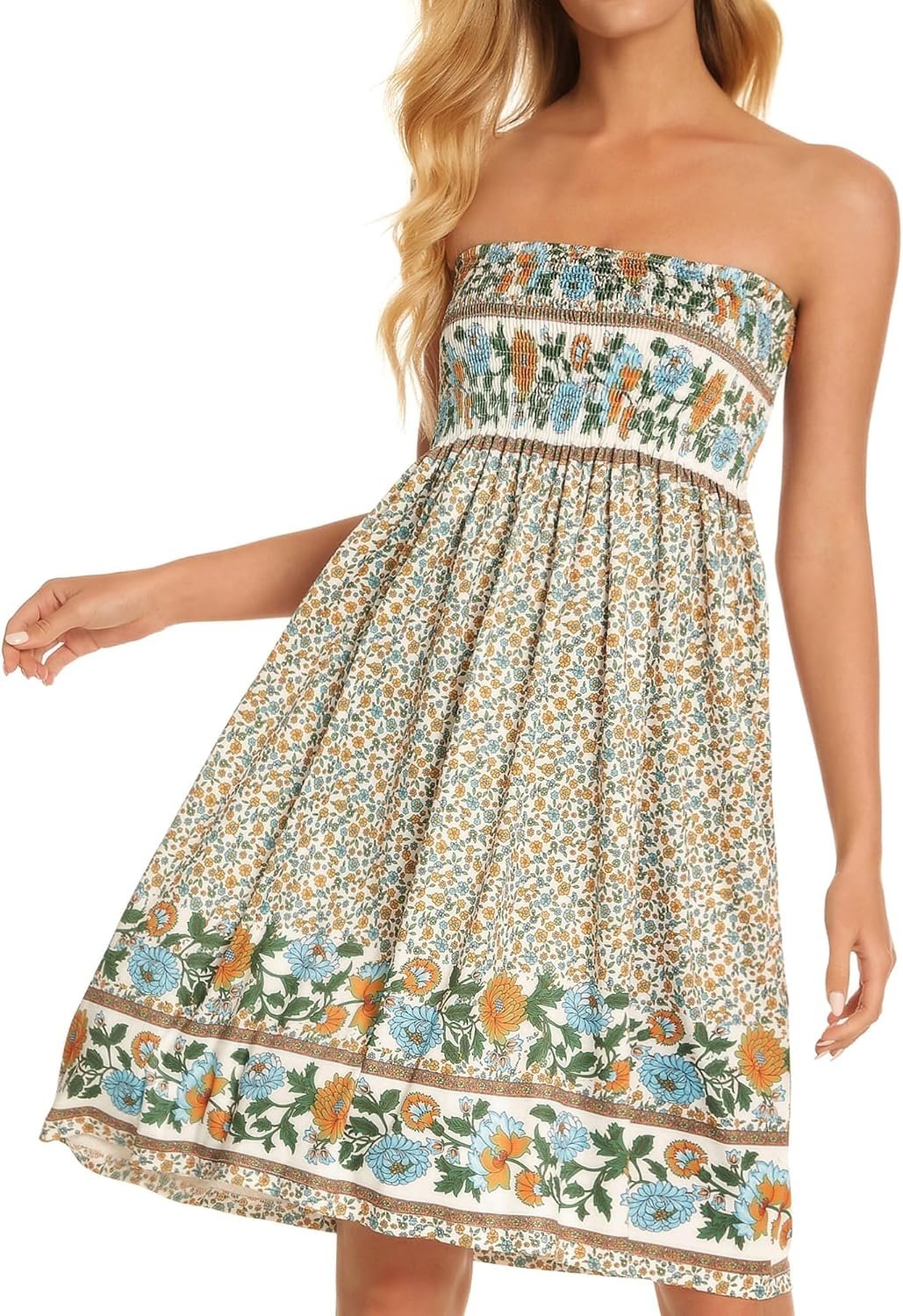 Summer Dresses for Women Strapless Sundress Floral Print Beach Cover Ups | Womens daily casual dresses, Cute hawaiian beach vacation outfits, Trendy boho tube top sun dress - Image 6