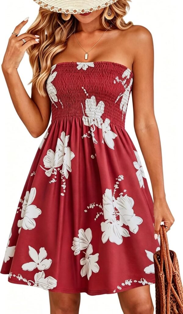 Summer Dresses for Women Strapless Sundress Floral Print Beach Cover Ups | Womens daily casual dresses, Cute hawaiian beach vacation outfits, Trendy boho tube top sun dress