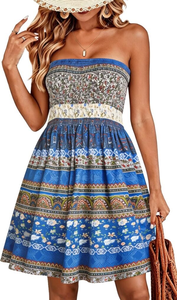 Summer Dresses for Women Strapless Sundress Floral Print Beach Cover Ups | Womens daily casual dresses, Cute hawaiian beach vacation outfits, Trendy boho tube top sun dress