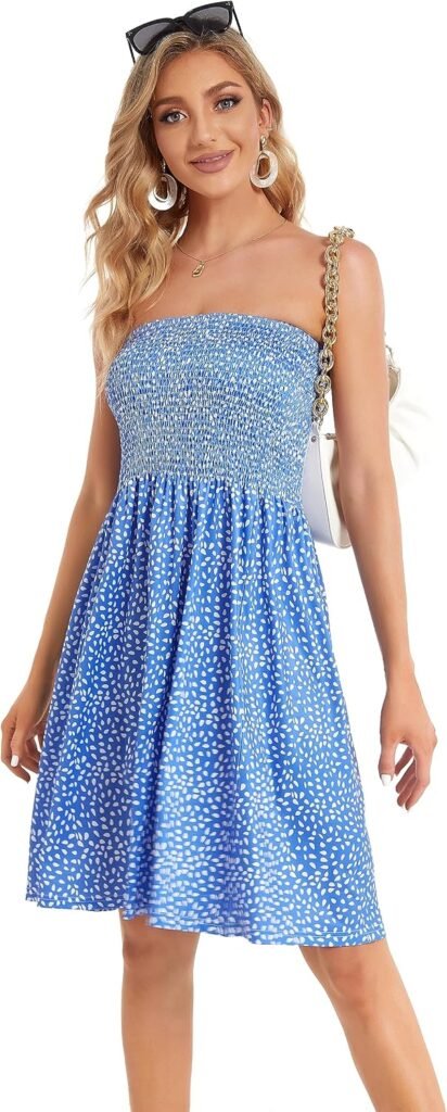 Summer Dresses for Women Strapless Sundress Floral Print Beach Cover Ups | Womens daily casual dresses, Cute hawaiian beach vacation outfits, Trendy boho tube top sun dress